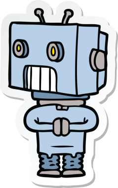 Bir insan tarafından çizilmiş robot karikatür çıkartması.