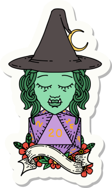 Bir insan tarafından çizilmiş 20 zarlı yarım ork büyücüsünün çıkartması.