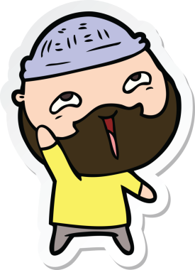 Bir insan tarafından çizilmiş mutlu sakallı bir adamın çıkartması.