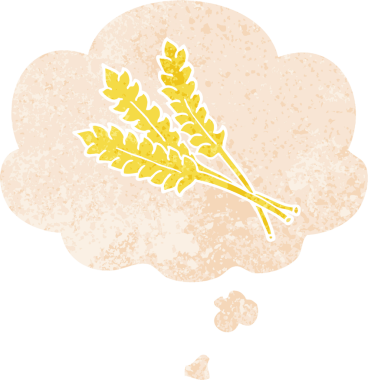 Düşünce baloncuklu karikatür buğdayı grunge 'da sıkıntılı retro desenli bir insan tarafından çizilmiş.