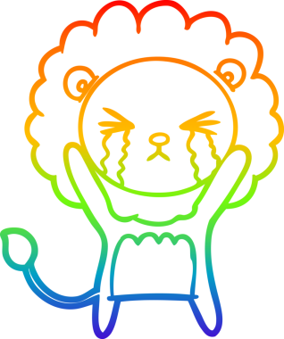 Bir insan tarafından çizilmiş ağlayan bir aslanın çizgi çizimi.