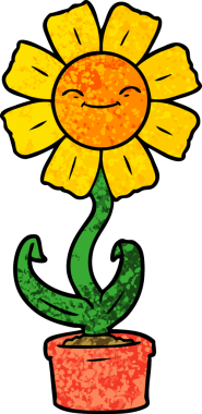 Bir insan tarafından çizilmiş mutlu karikatür çiçeği.