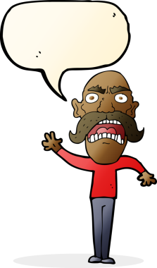 Bir insan tarafından çizilmiş konuşma balonlu kızgın yaşlı adam çizgi filmi.