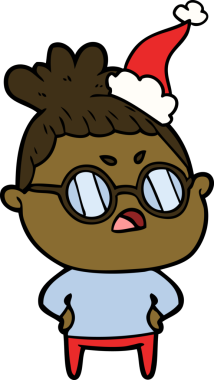 Bir insan tarafından çizilmiş Noel Baba şapkası giyen rahatsız bir kadının el çizimi.