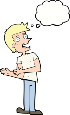 Bir insan tarafından çizilen düşünce baloncuğuyla bahaneler üreten çizgi film adamı.