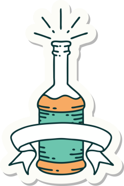 Bir insan tarafından çizilmiş dövme stili bira şişesi çıkartması.