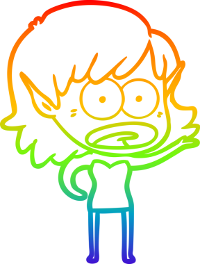 Karikatür çizen gökkuşağı gradyanı bir insan tarafından çizilen elf kızı şok etti.