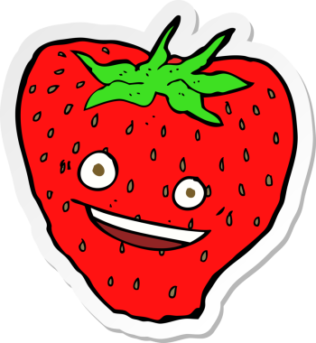 Bir insan tarafından çizilmiş karikatür çileği çıkartması.