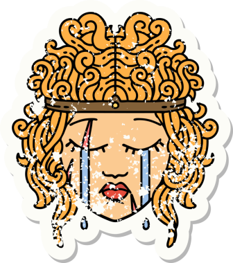 Bir insan tarafından çizilmiş ağlayan bir insan barbarının grunge çıkartması.