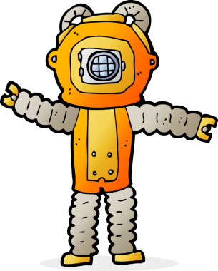 bir insan tarafından çizilmiş derin deniz dalgıcı çizgi filmi