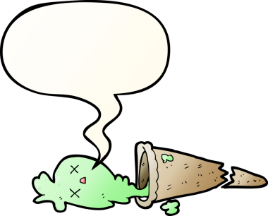 Konuşma baloncuklu çizgi film dondurması bir insan tarafından çizilmiş.