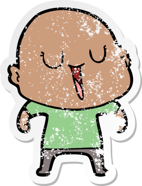 Bir insan tarafından çizilmiş mutlu, kel bir adamın sıkıntılı çıkartması.