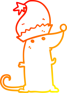 Bir insan tarafından çizilmiş Noel şapkası giyen bir farenin sıcak çizgi çizimi.