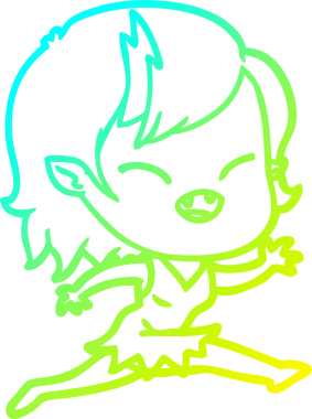 Bir insan tarafından çizilmiş, gülen vampir bir kızın çizgi film çizimi.