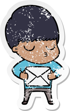 Bir insan tarafından çizilmiş, sıkıntılı bir çizgi film çıkartması.