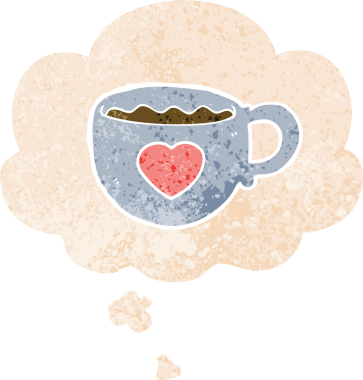 Düşünce baloncuklu kahve fincanına bayılırım. Grunge dertli eski moda bir insan tarafından çizilmiş.