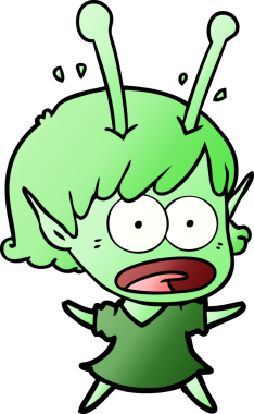 Karikatür, bir insan tarafından çizilen uzaylı kızı şok etti.