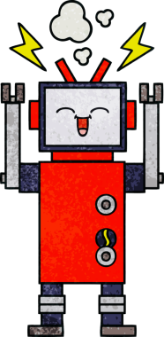 Bir insan tarafından çizilmiş bir robotun retro grunge dokusu