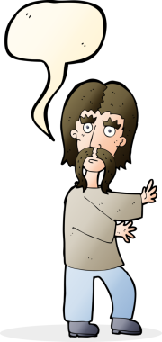 Bir insan tarafından çizilmiş konuşma balonlu bıyıklı adam.