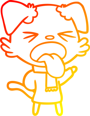 Bir insan tarafından çizilmiş eşarp ve kazak giyen çizgi film köpeğinin sıcak çizgi çizimi