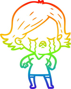 Gökkuşağı gradyan çizimi bir insan tarafından çizilmiş ağlayan bir çizgi kız çizimi