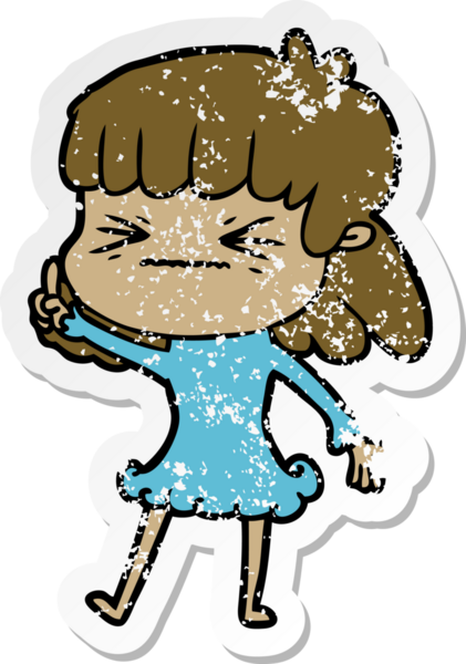 Bir insan tarafından çizilmiş kızgın bir kızın sıkıntılı çıkartması.