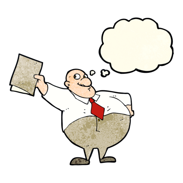 Bir insan tarafından çizilmiş düşünce balonlu mutlu patron çizgi filmi.