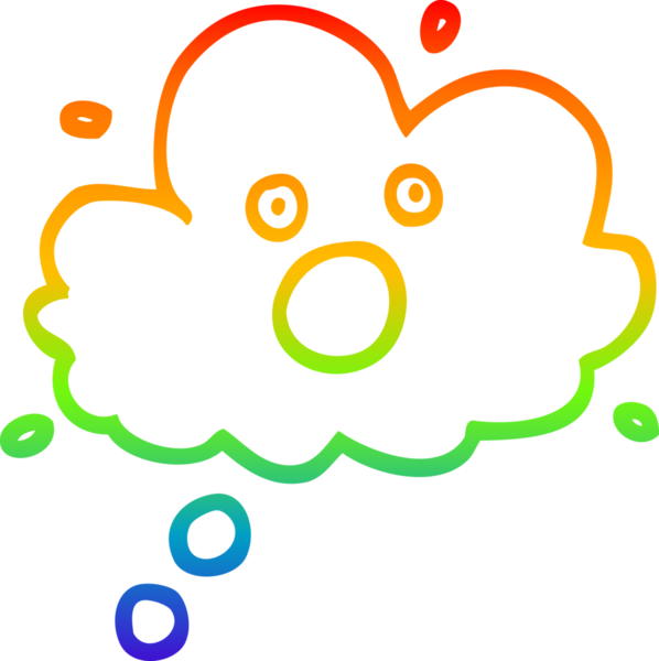 Gökkuşağı gradyan çizgi çizimi bir insan tarafından çizilmiş çığlık atan düşünce bulutu