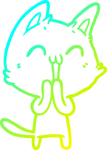 Bir insan tarafından çizilmiş mutlu çizgi film kedisinin soğuk gradyan çizgisi.