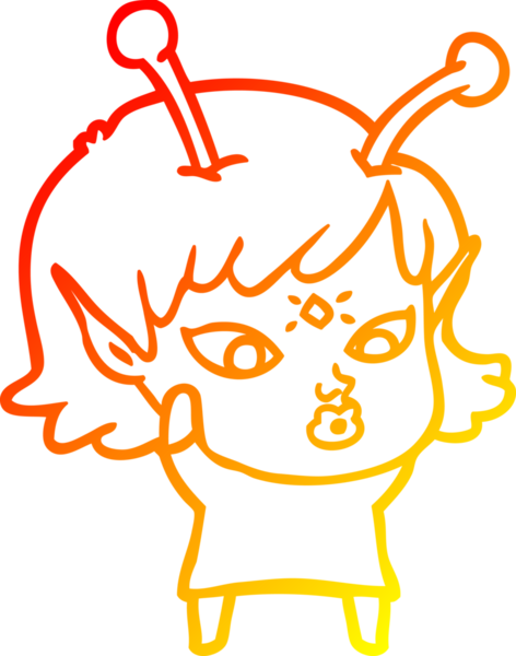 Bir insan tarafından çizilmiş güzel bir uzaylı kız çizgi çizimi.