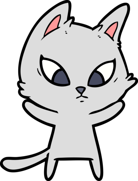 Bir insan tarafından çizilmiş kafası karışmış çizgi film kedisi.