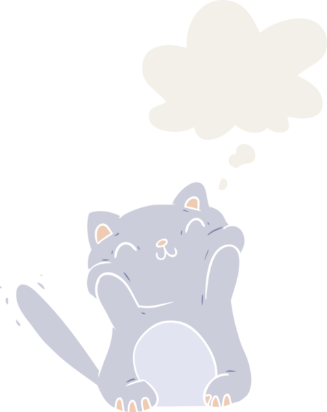 Düşünce baloncuğu olan çizgi film kedisi insan tarafından çizilmiş.