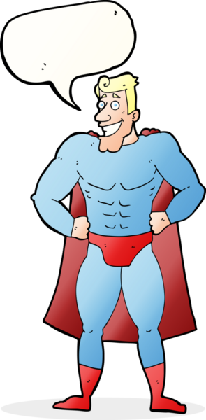 Bir insan tarafından çizilmiş konuşma balonu olan çizgi film süper kahramanı.