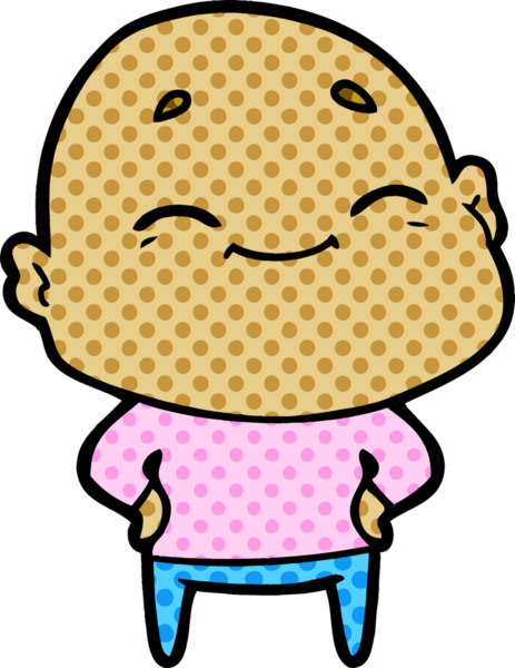 Bir insan tarafından çizilmiş mutlu kel adam çizgi filmi.