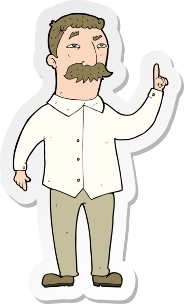 Bir insan tarafından çizilmiş bıyıklı bir karikatürcünün çıkartması.