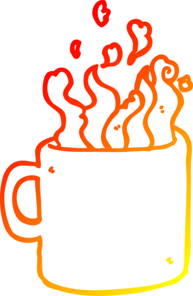 Bir insan tarafından çizilmiş sıcak bir fincan kahvenin sıcak çizgi çizimi