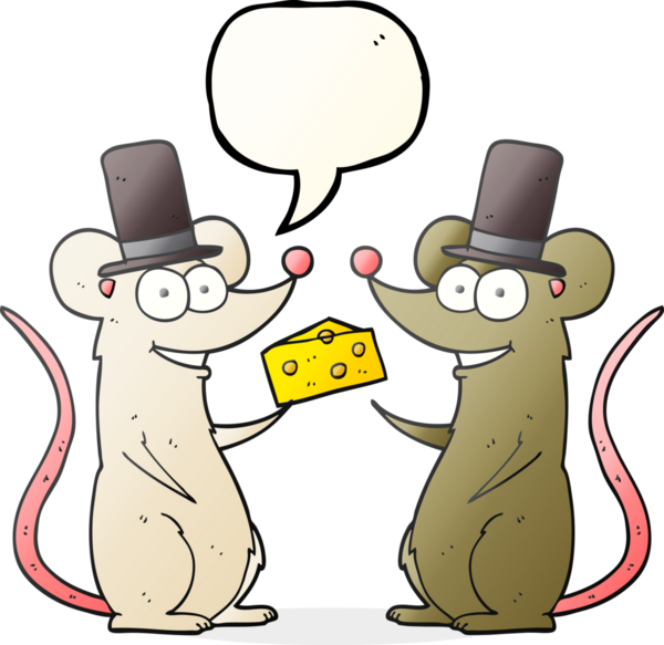 Bir insan tarafından çizilmiş peynirli serbest konuşma balonu fareleri.