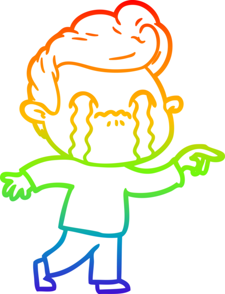 Gökkuşağı gradyan çizimi bir insan tarafından çizilmiş ağlayan bir karikatür adamı çiziyor.