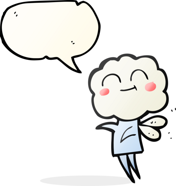 Serbest konuşma balonu karikatürü. Bir insan tarafından çizilmiş şirin bulut kafalı şeytan.