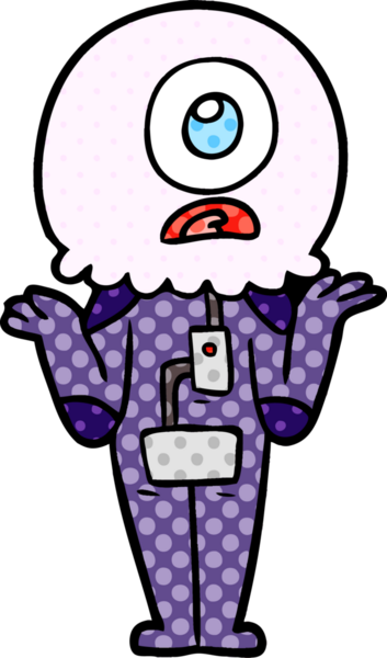 Çizgi film Tepegöz uzaylı uzay adamı bir insan tarafından çizilmiş omuzlarını silkiyor.