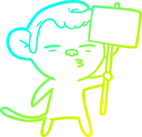 Bir insan tarafından çizilmiş tabela direkli şüpheli bir maymunun soğuk çizgi çizimi