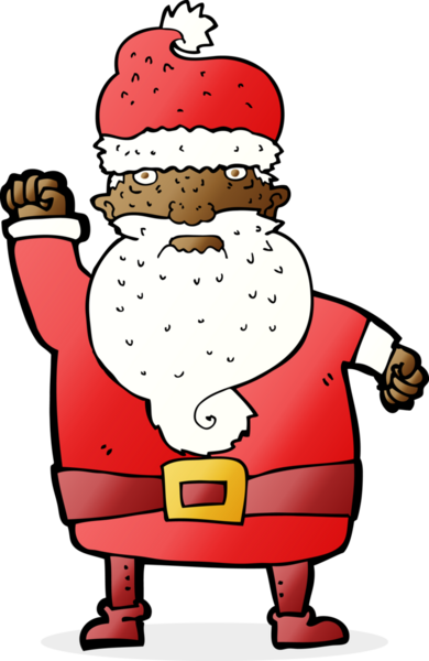 Bir insan tarafından çizilmiş kızgın Noel Baba çizgi filmi.