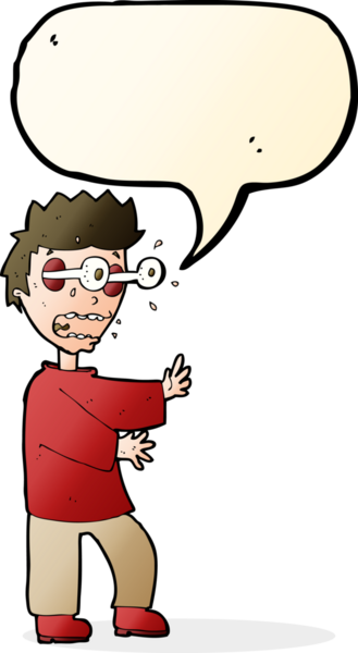 Bir insan tarafından çizilmiş konuşma balonu olan korkmuş çocuk çizgi filmi.