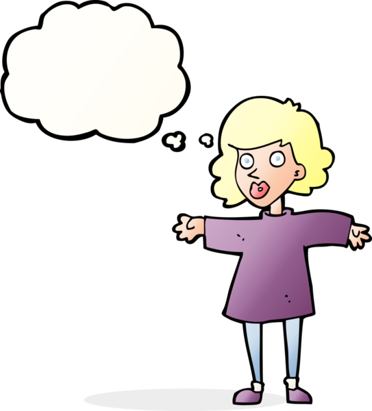 Bir insan tarafından çizilmiş düşünce kabarcığı olan karikatürlü sinirli kadın.