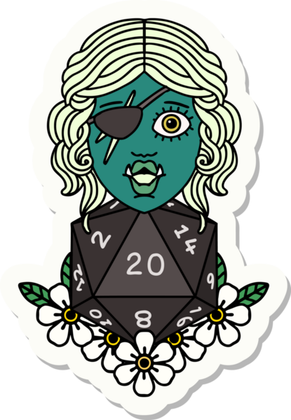 Bir insan tarafından çizilmiş 20 zarlı yarım bir ork hırsızının çıkartması.