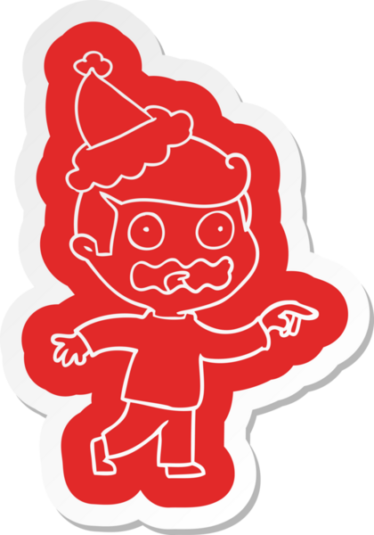 Bir insan tarafından çizilmiş Noel Baba şapkası giymiş stresli bir noktanın garip çizgi film çıkartması.