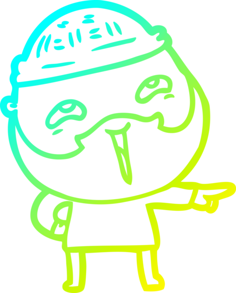 Bir insan tarafından çizilmiş, mutlu, sakallı, çizgi film karakteri.