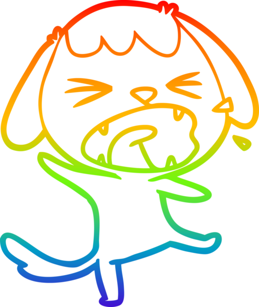 Gökkuşağı gradyan çizimi. Bir insan tarafından çizilmiş şirin bir köpek çizimi.