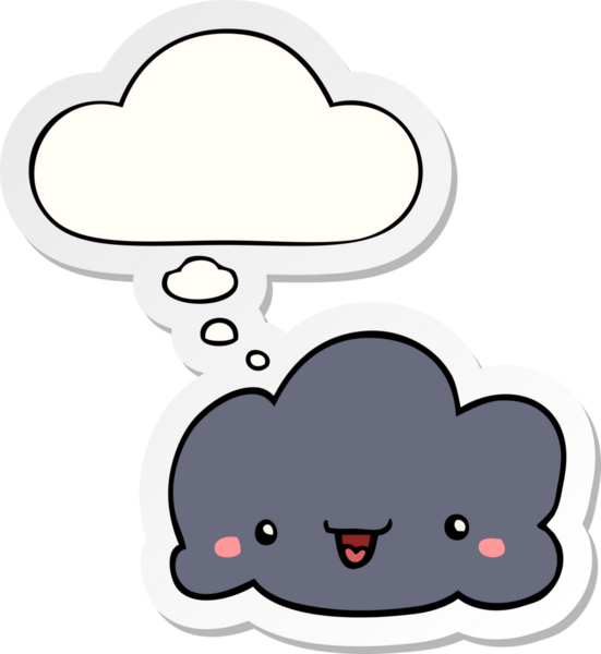 Düşünce baloncuklu şirin çizgi film bulutu insan tarafından çizilmiş bir çıkartma gibi.