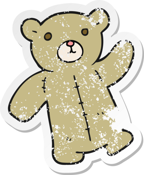 Bir insan tarafından çizilmiş oyuncak ayının gerilimli çıkartması.